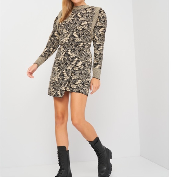 Zara Knit Draped Jacquard Mini Dress Carmel - Picture 5 of 11